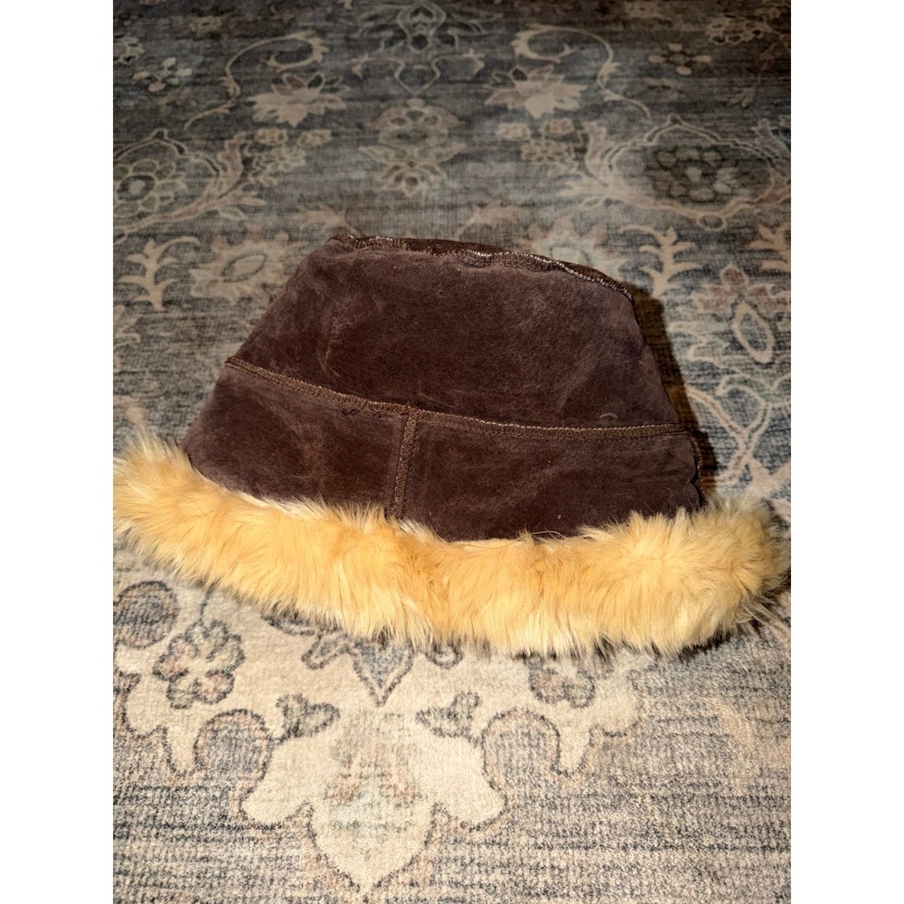 Wilson's Leather Maxima Suede Fur Bucket Hat Brown Y2K Vintage